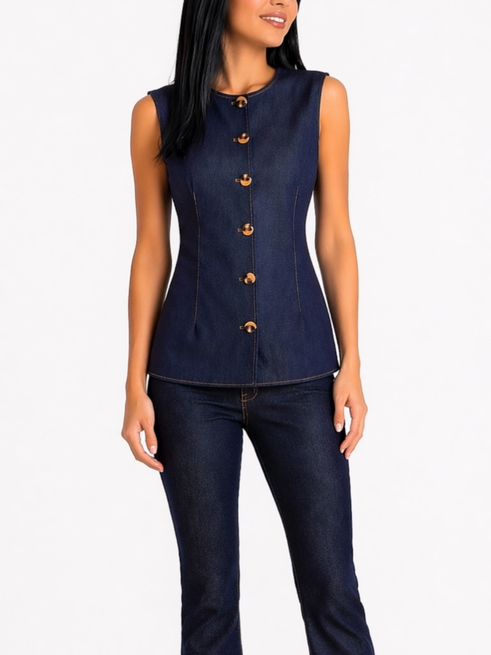 Haver & Blair London Structured Dark Denim Vest Top Tailored Sleeveless Small